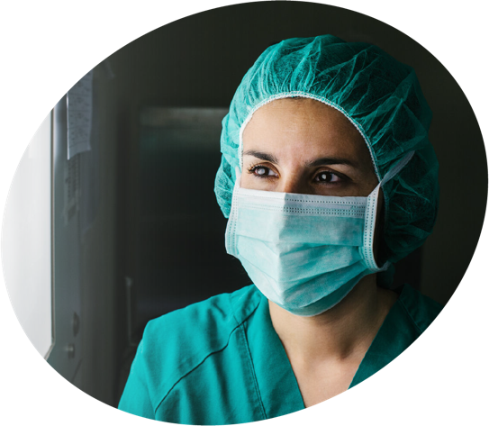 Woman in surgical scrubs